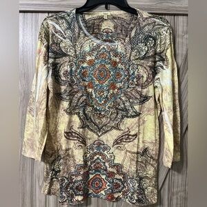 REBA Rhinestone Burnout Top SZ L